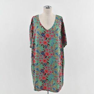Natural Life‎ Floral Shift Dress Size L Bohemian Hippie Whimsical V Neck Garden